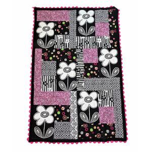 Handmade Double Sided Pink Black & White Patchwork Crib Baby Quilt 39" x 58.25"
